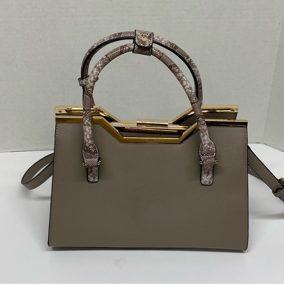 Dune London Purse Bag Satchel w/2Handles Beige w/Gold Accents Detachable Strap - Picture 4 of 16